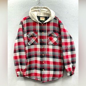 Wrangler Authentics Men's Red Plaid Quilted Lined Hooded Flannel Shirt Jacket L